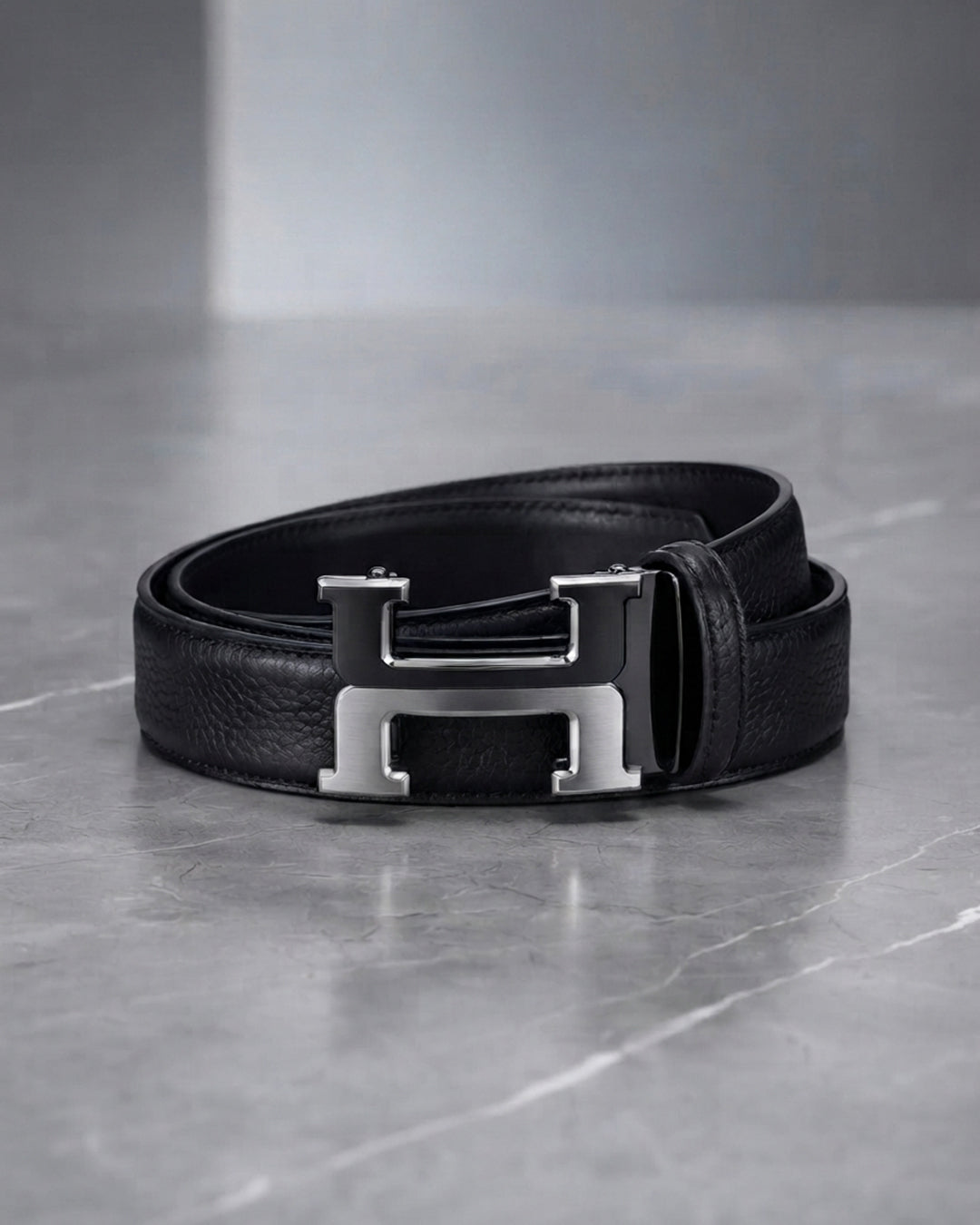 H Buckle Leather Automatic Belt