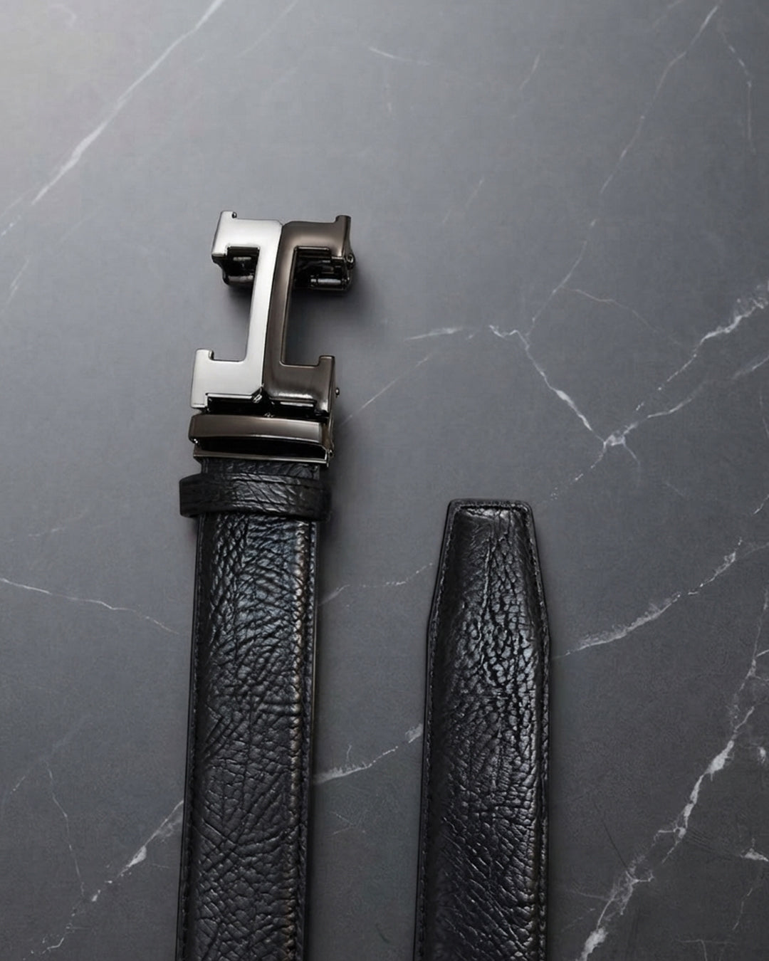 H Buckle Leather Automatic Belt